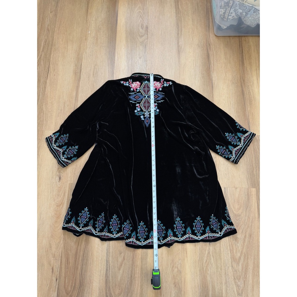 JW Los Angeles Johnny Was Black Velvet Embroidered Kimono cardigan silk XXL - Picture 7 of 8